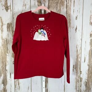 Breckenridge, Red Long Sleeve Tee with Snowman Design. Size Medium.